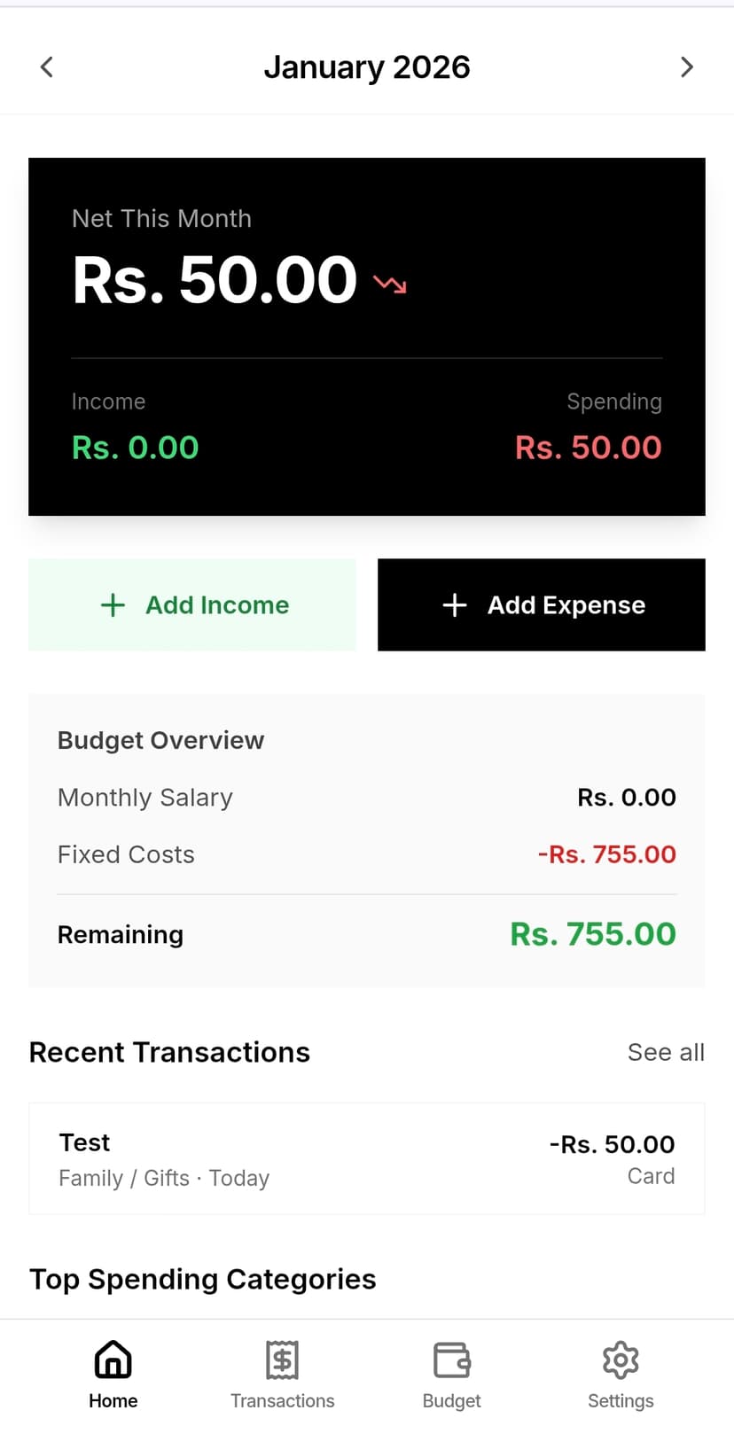 rFinance Dashboard showing income and expense tracking